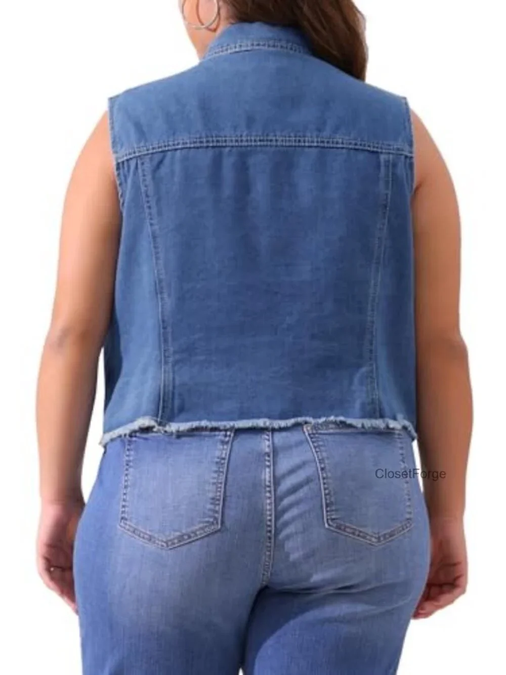 Plus Size Sleeveless Embroidered Pearl Denim Vest Jacket